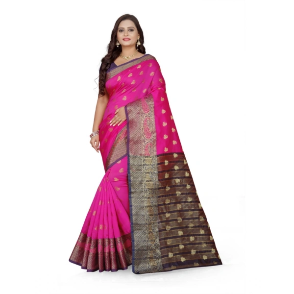 Women's Jacquard Woven Saree With Unstitched Blouse 5.5Mtr (Pink) - Pink