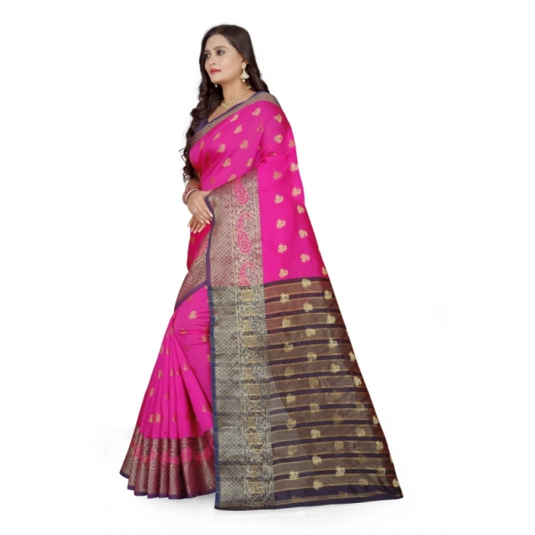 Women's Jacquard Woven Saree With Unstitched Blouse 5.5Mtr (Pink) - Pink