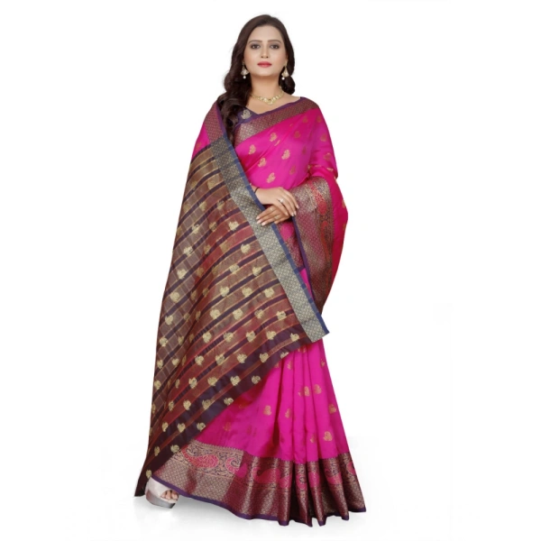Women's Jacquard Woven Saree With Unstitched Blouse 5.5Mtr (Pink) - Pink