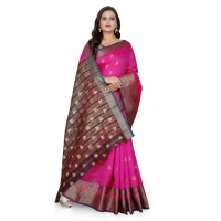 Women's Jacquard Woven Saree With Unstitched Blouse 5.5Mtr (Pink) - Pink
