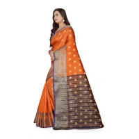 Women's Jacquard Woven Saree With Unstitched Blouse 5.5Mtr (Orange) - Orange