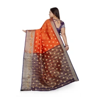 Women's Jacquard Woven Saree With Unstitched Blouse 5.5Mtr (Orange) - Orange