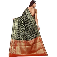 Women's Jacquard Woven Saree With Unstitched Blouse 5.5Mtr (Black) - Black