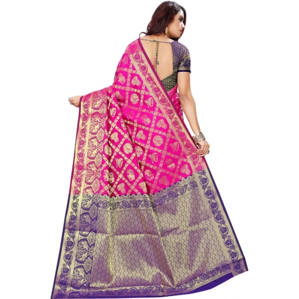 Women's Jacquard Woven Saree With Unstitched Blouse 5.5Mtr (Pink) - Pink