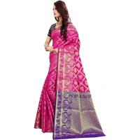 Women's Jacquard Woven Saree With Unstitched Blouse 5.5Mtr (Pink) - Pink