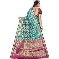 Women's Jacquard Woven Saree With Unstitched Blouse 5.5Mtr (Light Blue) - Light Blue