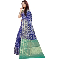 Women's Jacquard Woven Saree With Unstitched Blouse 5.5Mtr (Blue) - Blue
