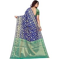 Women's Jacquard Woven Saree With Unstitched Blouse 5.5Mtr (Blue) - Blue