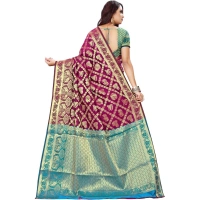 Women's Jacquard Woven Saree With Unstitched Blouse 5.5Mtr (Magenta) - Magenta
