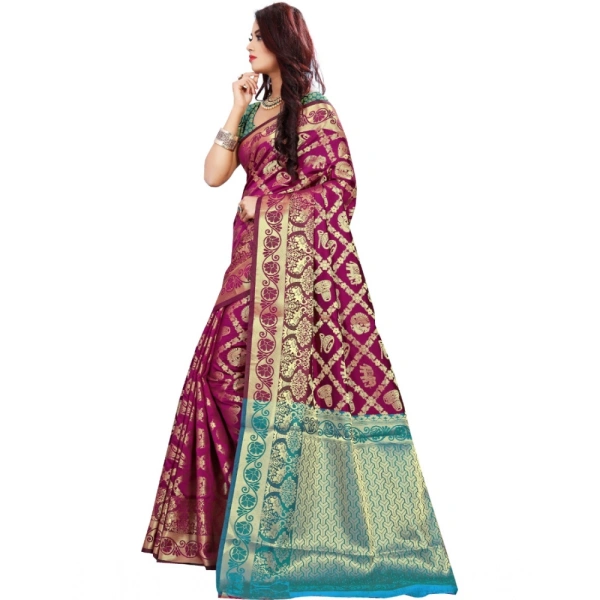 Women's Jacquard Woven Saree With Unstitched Blouse 5.5Mtr (Magenta) - Magenta