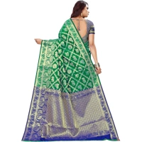 Women's Jacquard Woven Saree With Unstitched Blouse 5.5Mtr (Green) - Green