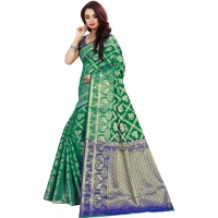 Women's Jacquard Woven Saree With Unstitched Blouse 5.5Mtr (Green) - Green