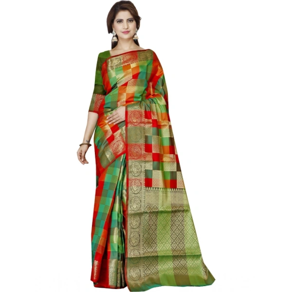 Women's Jacquard Woven Saree With Unstitched Blouse 5.5Mtr (Green) - Green