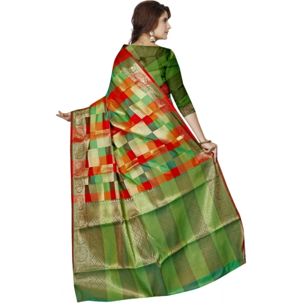 Women's Jacquard Woven Saree With Unstitched Blouse 5.5Mtr (Green) - Green