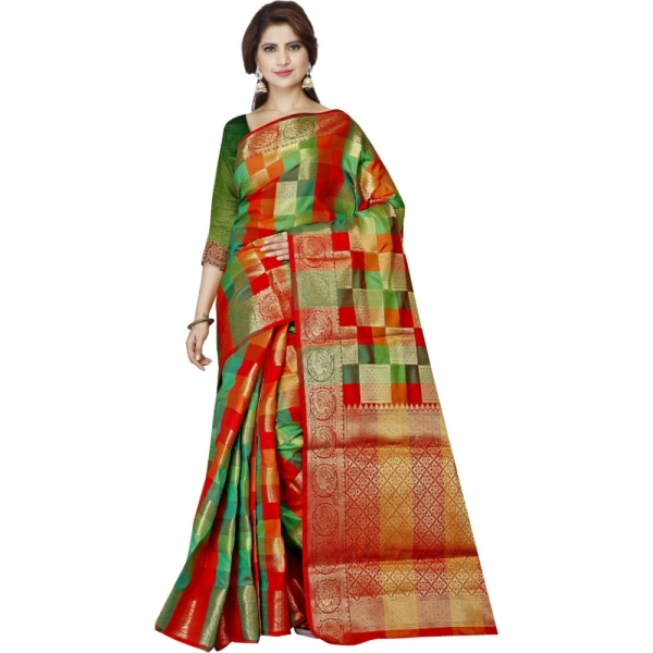 Women's Jacquard Woven Saree With Unstitched Blouse 5.5Mtr (Red) - Red