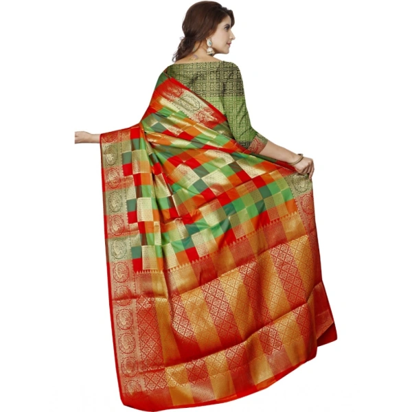 Women's Jacquard Woven Saree With Unstitched Blouse 5.5Mtr (Red) - Red