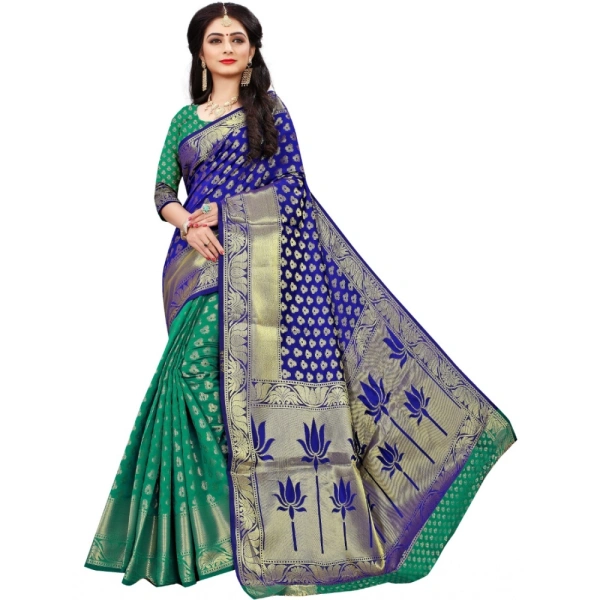 Women's Jacquard Woven Saree With Unstitched Blouse 5.5Mtr (Green) - Green