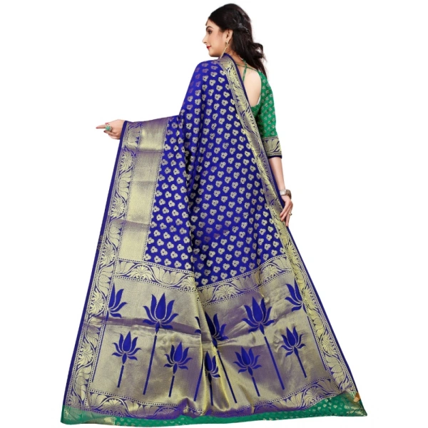 Women's Jacquard Woven Saree With Unstitched Blouse 5.5Mtr (Green) - Green
