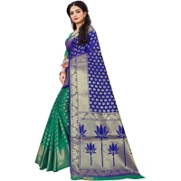 Women's Jacquard Woven Saree With Unstitched Blouse 5.5Mtr (Green) - Green