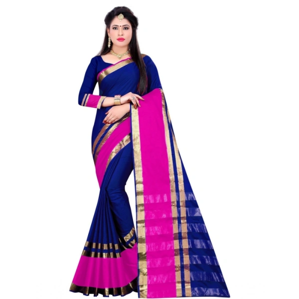 Women's Jacquard Woven Saree With Unstitched Blouse 5.5Mtr (Blue) - Blue