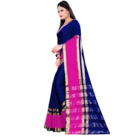 Women's Jacquard Woven Saree With Unstitched Blouse 5.5Mtr (Blue) - Blue