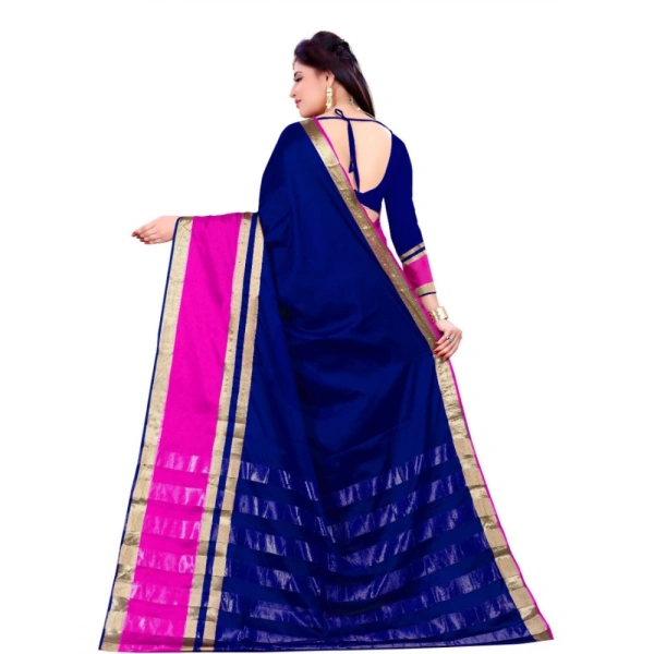 Women's Jacquard Woven Saree With Unstitched Blouse 5.5Mtr (Blue) - Blue