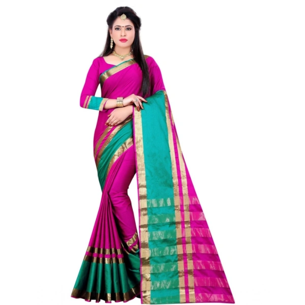 Women's Jacquard Woven Saree With Unstitched Blouse 5.5Mtr (Pink) - Pink