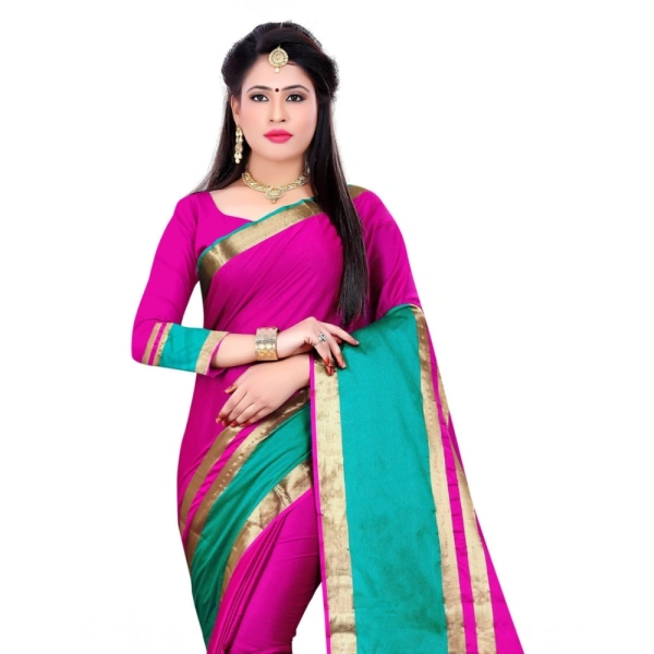 Women's Jacquard Woven Saree With Unstitched Blouse 5.5Mtr (Pink) - Pink