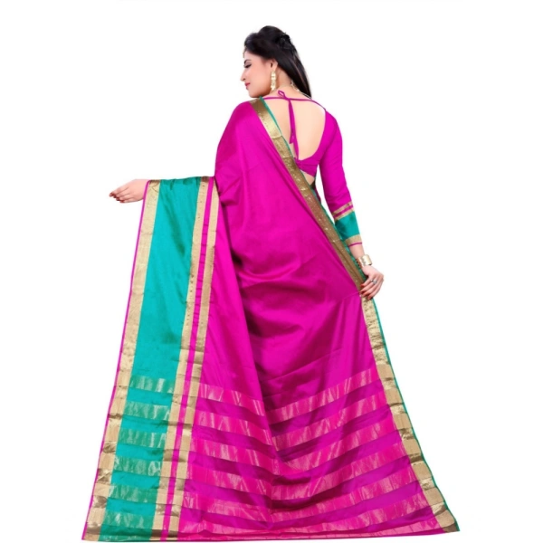 Women's Jacquard Woven Saree With Unstitched Blouse 5.5Mtr (Pink) - Pink