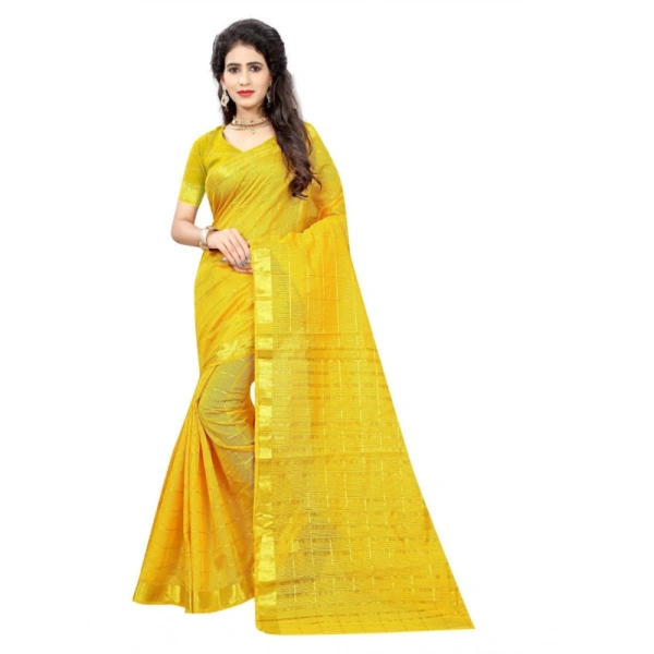Women's Jacquard Woven Saree With Unstitched Blouse 5.5Mtr (Yellow) - Yellow