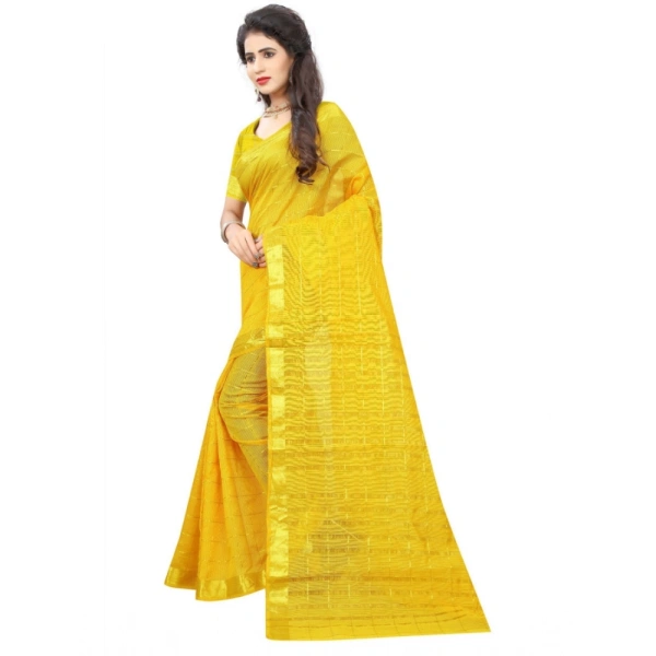 Women's Jacquard Woven Saree With Unstitched Blouse 5.5Mtr (Yellow) - Yellow