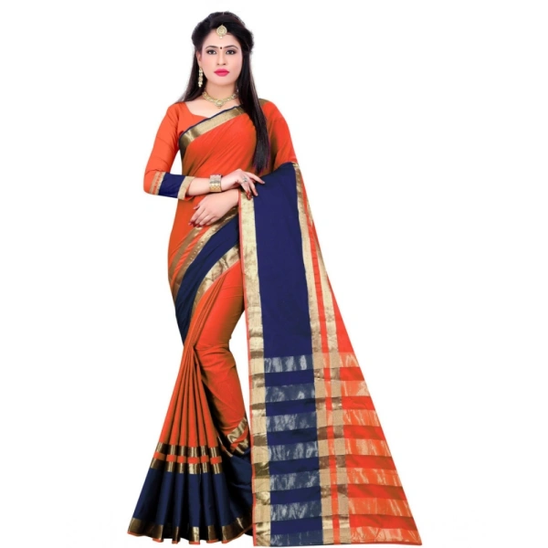 Women's Jacquard Woven Saree With Unstitched Blouse 5.5Mtr (Orange) - Orange