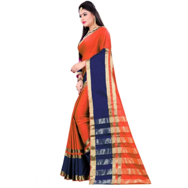 Women's Jacquard Woven Saree With Unstitched Blouse 5.5Mtr (Orange) - Orange
