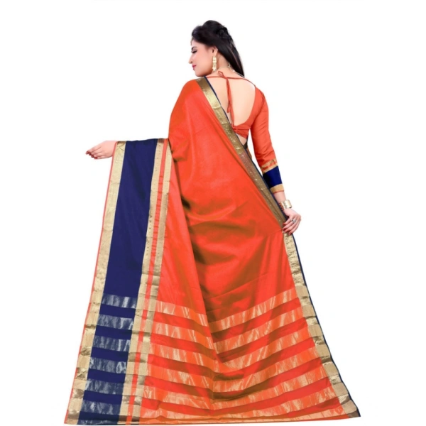 Women's Jacquard Woven Saree With Unstitched Blouse 5.5Mtr (Orange) - Orange