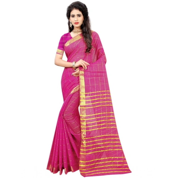 Women's Jacquard Woven Saree With Unstitched Blouse 5.5Mtr (Pink) - Pink