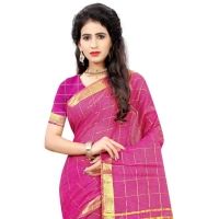 Women's Jacquard Woven Saree With Unstitched Blouse 5.5Mtr (Pink) - Pink