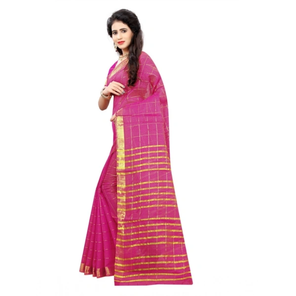 Women's Jacquard Woven Saree With Unstitched Blouse 5.5Mtr (Pink) - Pink
