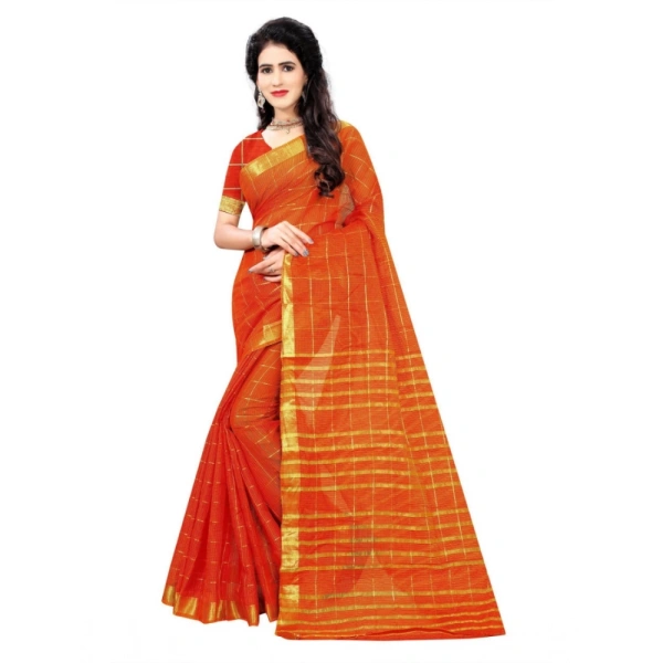 Women's Jacquard Woven Saree With Unstitched Blouse 5.5Mtr (Orange) - Orange
