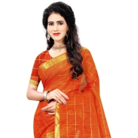 Women's Jacquard Woven Saree With Unstitched Blouse 5.5Mtr (Orange) - Orange