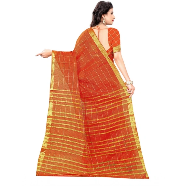 Women's Jacquard Woven Saree With Unstitched Blouse 5.5Mtr (Orange) - Orange