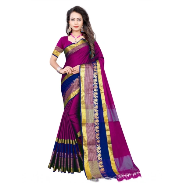 Women's Jacquard Woven Saree With Unstitched Blouse 5.5Mtr (Purple) - Purple
