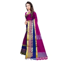 Women's Jacquard Woven Saree With Unstitched Blouse 5.5Mtr (Purple) - Purple