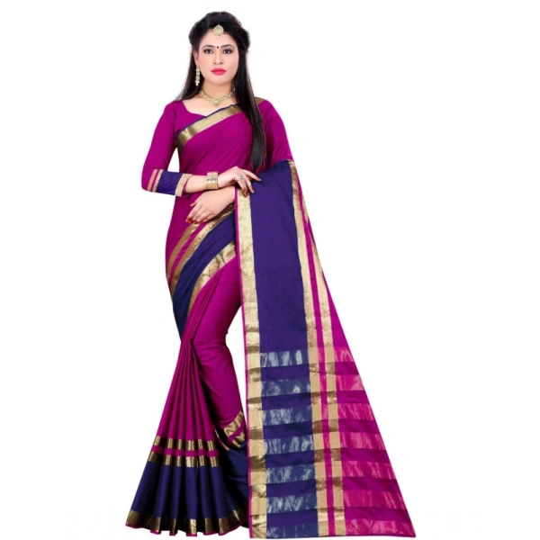 Women's Jacquard Woven Saree With Unstitched Blouse 5.5Mtr (Purple) - Purple