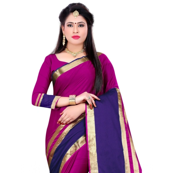 Women's Jacquard Woven Saree With Unstitched Blouse 5.5Mtr (Purple) - Purple