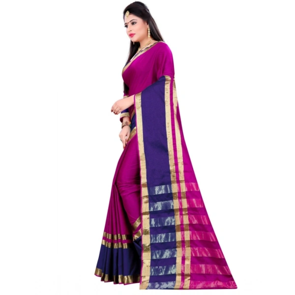 Women's Jacquard Woven Saree With Unstitched Blouse 5.5Mtr (Purple) - Purple