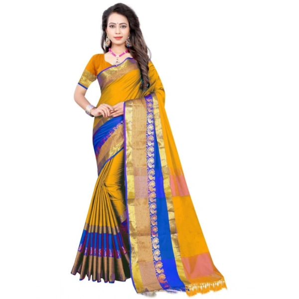 Women's Jacquard Woven Saree With Unstitched Blouse 5.5Mtr (Yellow) - Yellow
