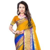 Women's Jacquard Woven Saree With Unstitched Blouse 5.5Mtr (Yellow) - Yellow