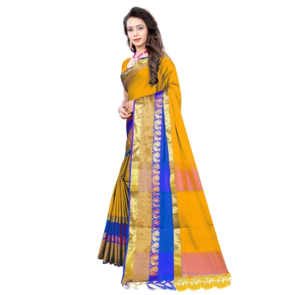 Women's Jacquard Woven Saree With Unstitched Blouse 5.5Mtr (Yellow) - Yellow