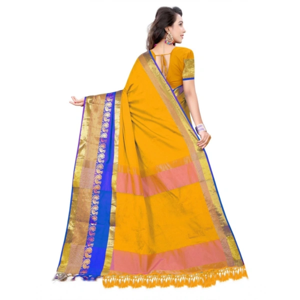 Women's Jacquard Woven Saree With Unstitched Blouse 5.5Mtr (Yellow) - Yellow