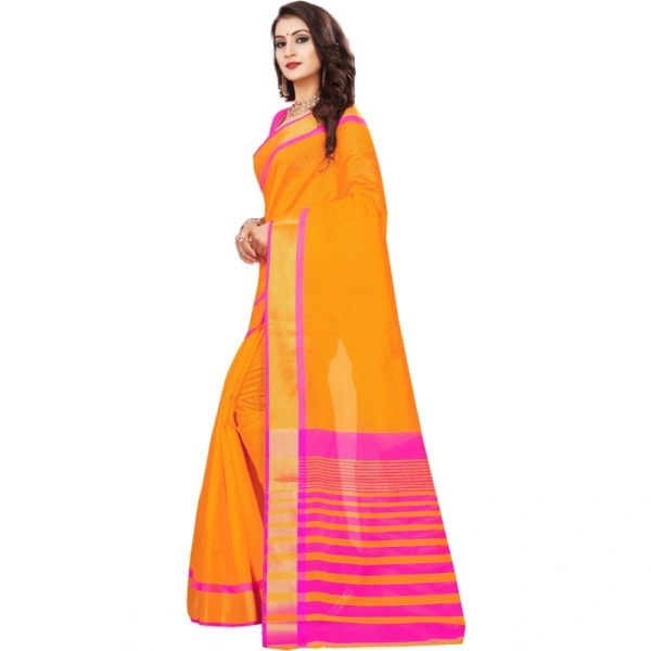 Women's Jacquard Woven Saree With Unstitched Blouse 5.5Mtr (Orange) - Orange